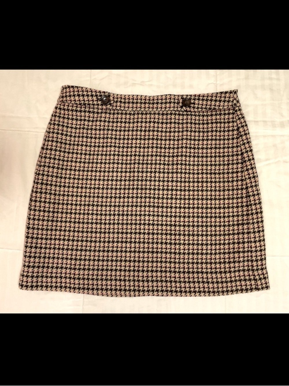 Ann Taylor LOFT Tan Houndstooth Mini Skirt Wool Zippered A Line Women Size 10